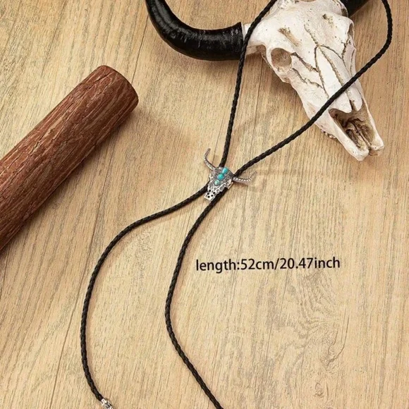 Western cow head blue turquoise bolo - Picture 3 of 3